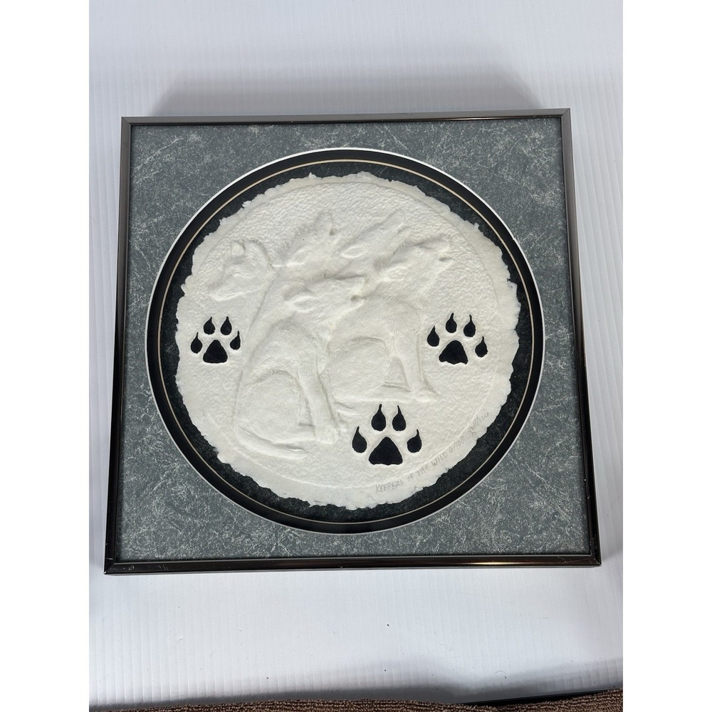 JOHN GUTHRIE NATIVE AMERICAN INDIAN EMBOSSED PAPER WOLVES SIGNED FRAMED NUMBERED